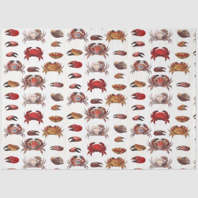 Vintage Stylised Crabs and Crab Claws Tissue Paper (Front)