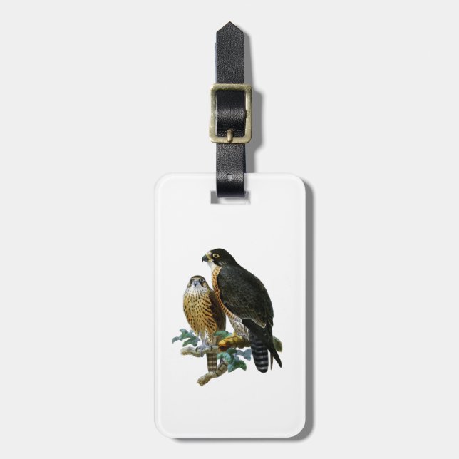 Vintage Stylised Falcons on Branch Luggage Tag (Front Vertical)