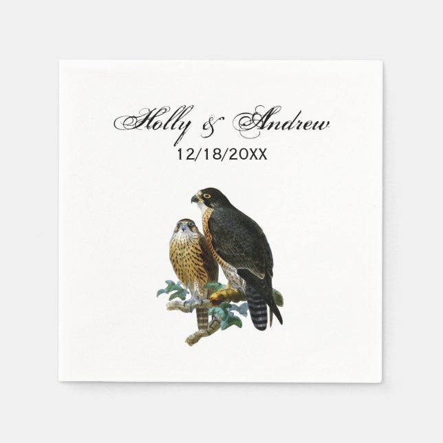 Vintage Stylised Falcons on Branch Napkin (Front)