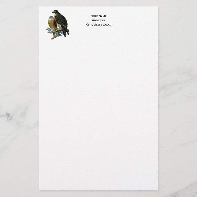 Vintage Stylised Falcons on Branch Stationery (Front)