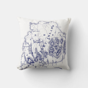 Vintage Stylised Mount Desert Island MN Map Blue Cushion
