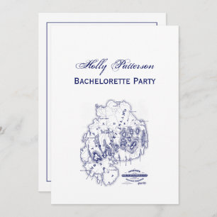 Vintage Stylised Mount Desert Island MN Map Blue Invitation