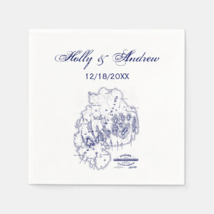 Vintage Stylised Mount Desert Island MN Map Blue Napkin