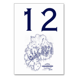 Vintage Stylised Mount Desert Island MN Map Blue Table Number