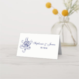 Vintage Stylised Octopus Drawing #1 Blue Place Card