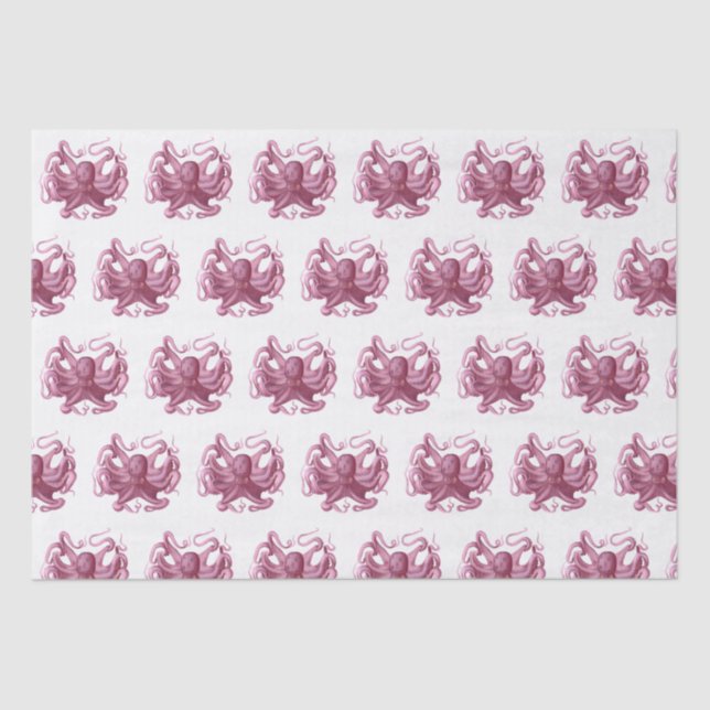Vintage Stylised Octopus Drawing #3 Pink Tissue Paper (Front)