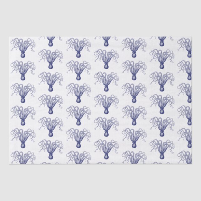 Vintage Stylised Octopus Drawing #8 Blue Tissue Paper (Front)