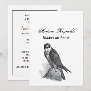 Vintage Stylised Peregrine Falcon BW Invitation