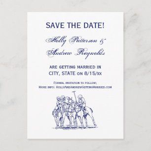 Vintage Stylised Polo Match Drawing #1 Blue Announcement Postcard