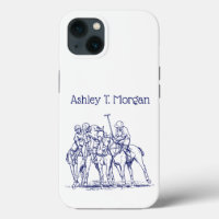 Vintage Stylised Polo Match Drawing #1 Blue