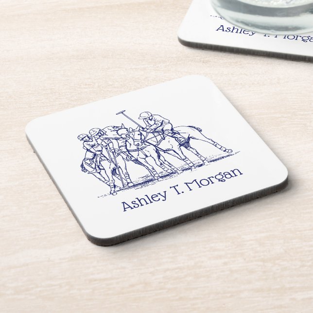 Vintage Stylised Polo Match Drawing #1 Blue Coaster (Left Side)