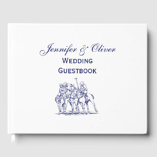 Vintage Stylised Polo Match Drawing #1 Blue Guest Book