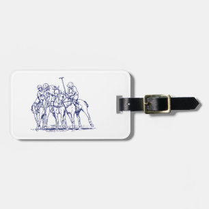 Vintage Stylised Polo Match Drawing #1 Blue Luggage Tag