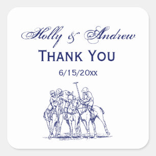 Vintage Stylised Polo Match Drawing #1 Blue Square Sticker