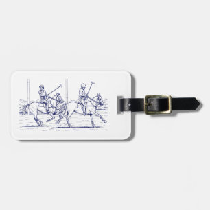 Vintage Stylised Polo Match Drawing #2 Blue Luggage Tag