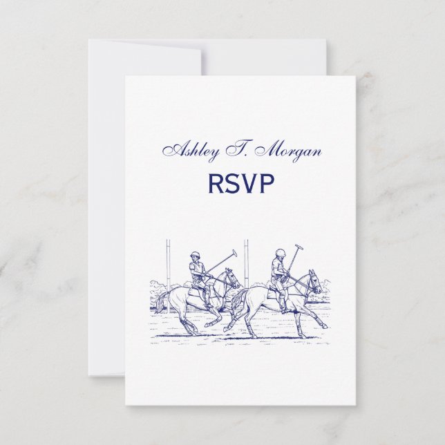 Vintage Stylised Polo Match Drawing #2 Blue RSVP (Front)