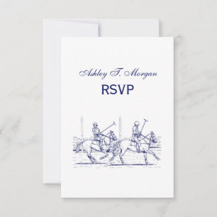 Vintage Stylised Polo Match Drawing #2 Blue RSVP Card