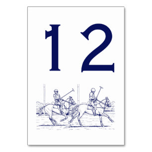Vintage Stylised Polo Match Drawing #2 Blue Table Number