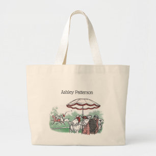 Vintage Stylised Polo Match Ladies Lunch Drawing Large Tote Bag