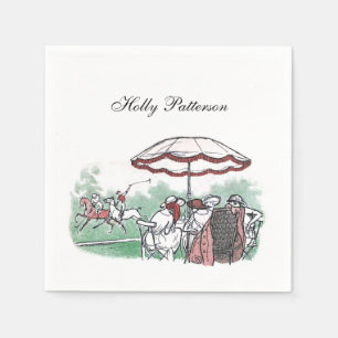 Vintage Stylised Polo Match Ladies Lunch Drawing Napkin