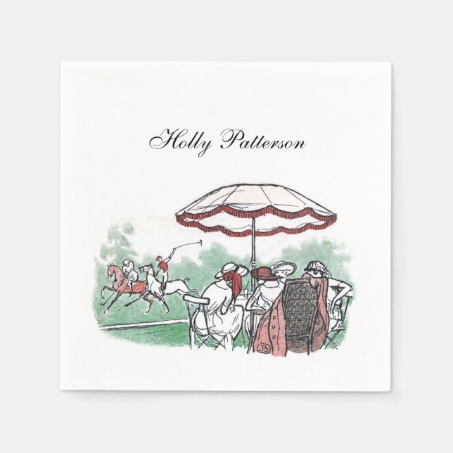 Vintage Stylised Polo Match Ladies Lunch Drawing Napkin (Front)