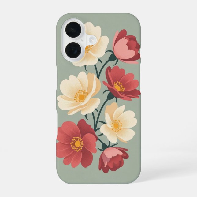 Vintage Stylised Wild Roses iPhone 16 Case (Back)