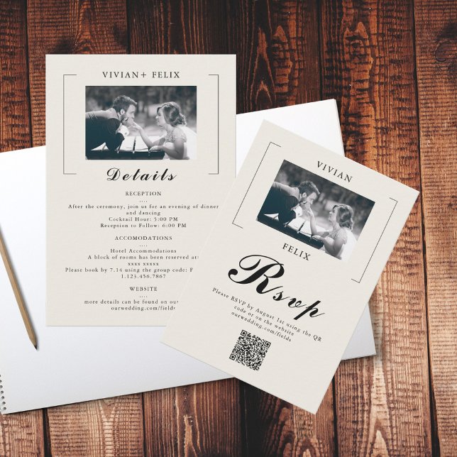 Vintage Stylish Photo Wedding Details Card (Creator Uploaded)