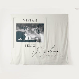 Vintage Stylish Photo Wedding Welcome Tapestry