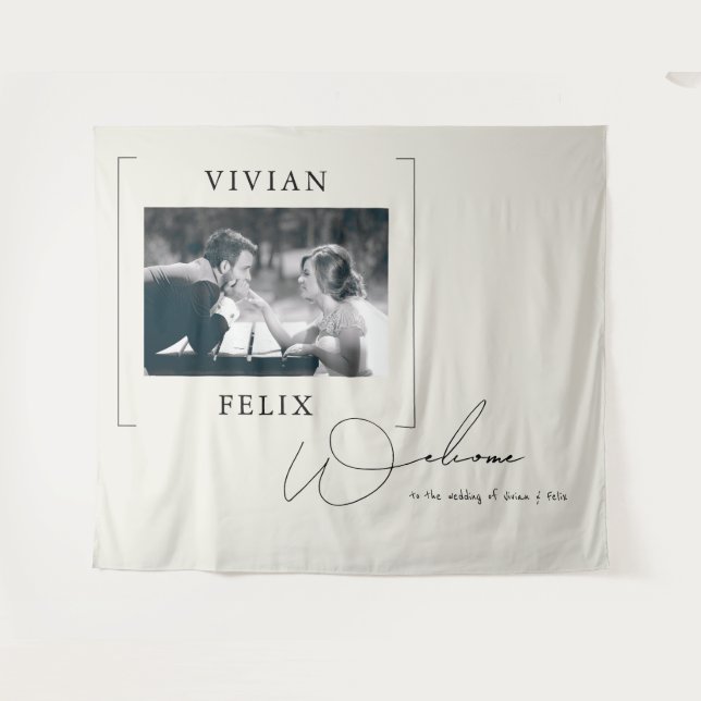 Vintage Stylish Photo Wedding Welcome Tapestry (Front (Horizontal))