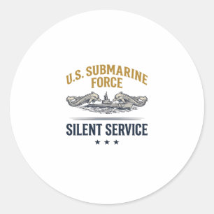 Vintage Submarine Force Silent Service Vector Desi Classic Round Sticker