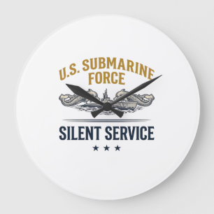 Vintage Submarine Force Silent Service Vector Desi Large Clock