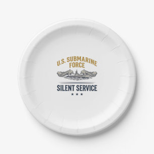 Vintage Submarine Force Silent Service Vector Desi Paper Plate