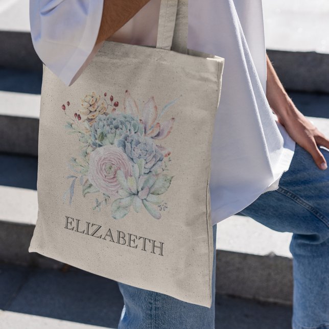 Vintage Succulent Floral Bridesmaid Tote Bag (Creator Uploaded)
