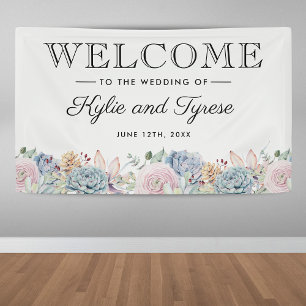Vintage Succulent Floral Watercolor Wedding Banner