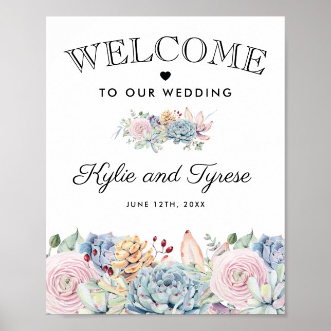 Vintage Succulent Floral Welcome Wedding Poster (Front)