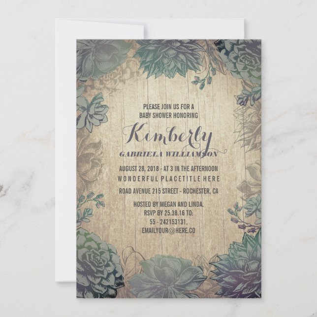 Vintage Succulents Rustic Baby Shower Invitation (Front)