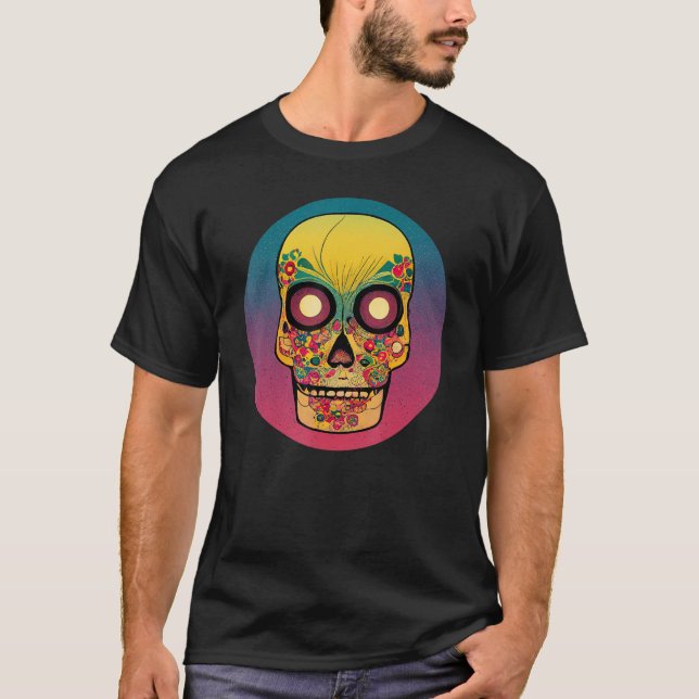 Vintage Sugar Skull Hand Illustration Calavera T-Shirt (Front)