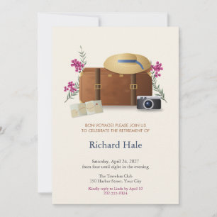 Vintage Suitcase Straw Hat Retirement Invitation
