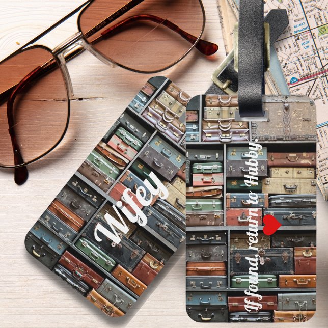 Vintage Suitcase Wifey Travel Wanderlust Funny Luggage Tag (Creator Uploaded)
