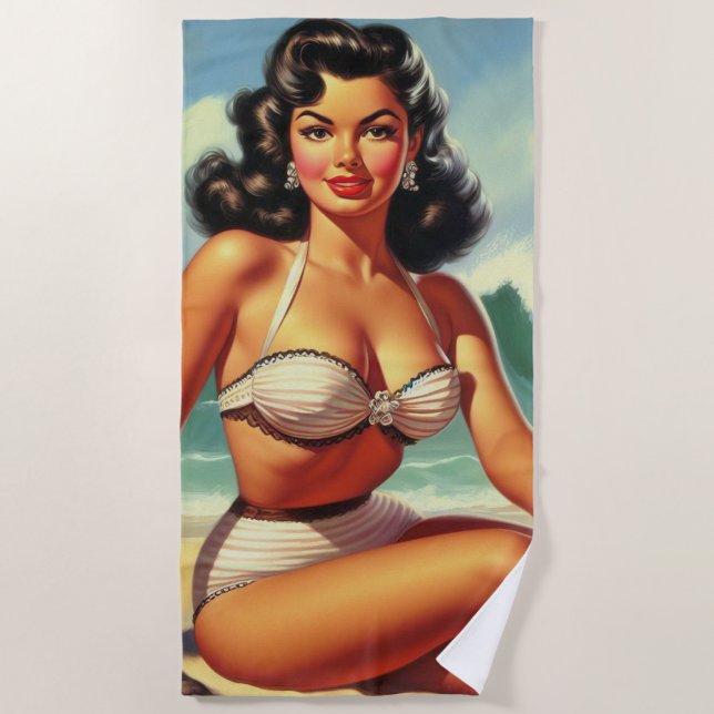 Vintage Summer Beach Pin Up Beach Towel (Front)