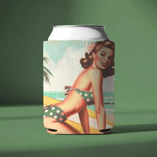 Vintage Summer Beach Pin Up Can Cooler