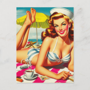 Vintage Summer Beach Pin Up Postcard