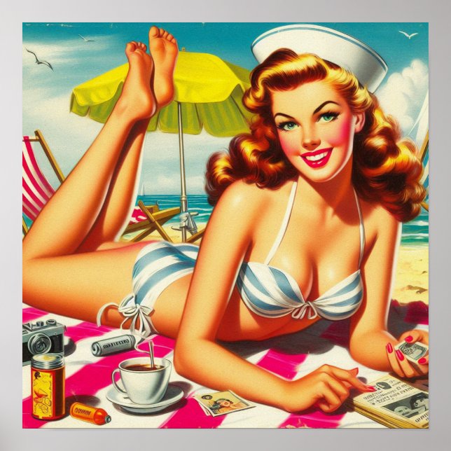 Vintage Summer Beach Pin Up Poster (Front)
