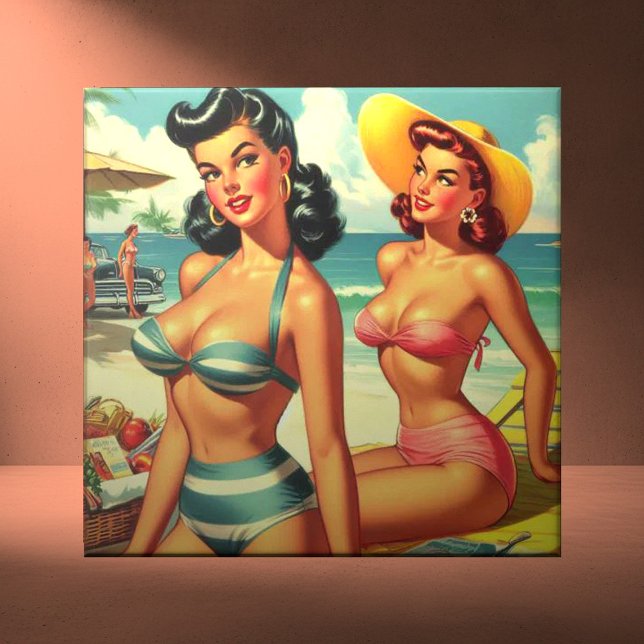 Vintage Summer Beach Pin Ups Tile (Creator Uploaded)