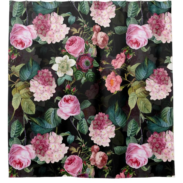 Vintage Summer Black Night Roses Romanticism Shower Curtain (Front)