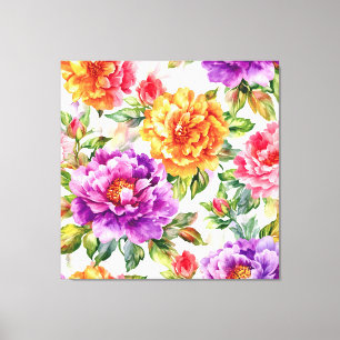 Vintage Summer Bloom Watercolor Florals Canvas Print