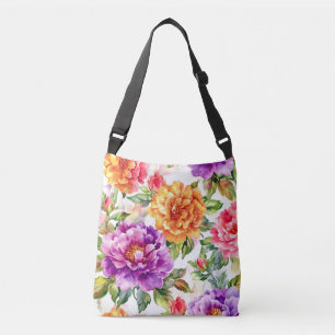 Vintage Summer Bloom Watercolor Florals Crossbody Bag