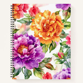 Vintage Summer Bloom Watercolor Florals Notebook