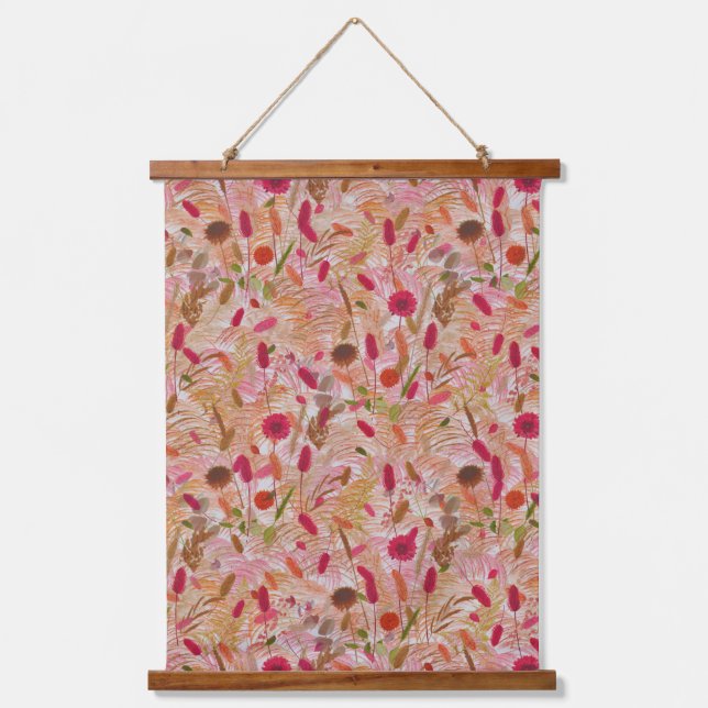 Vintage Summer Boho Wildflower Pampas Grass Hanging Tapestry (Front)