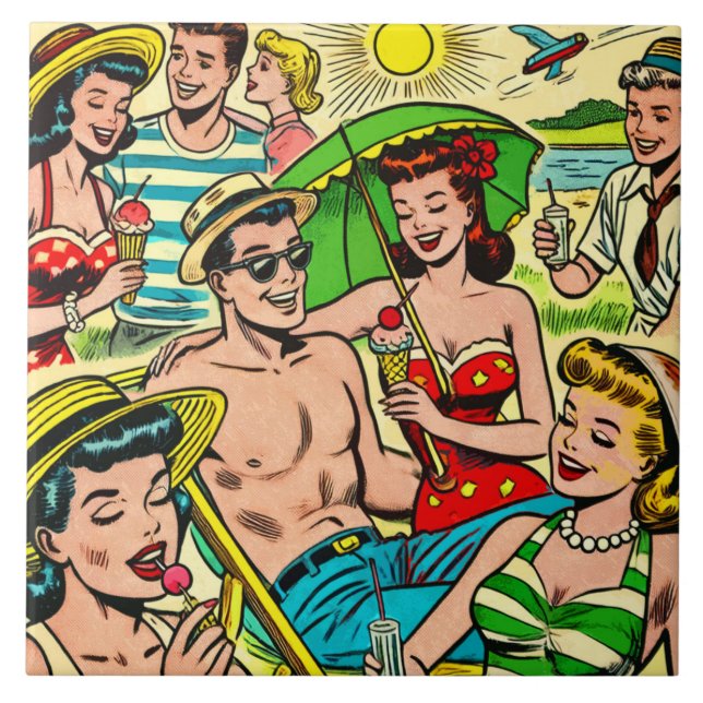 Vintage Summer Comics Tile (Front)